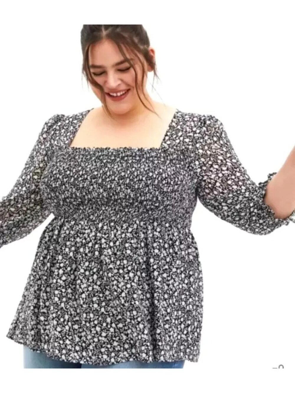 Torrid Top Womens Size 2X Black Floral Smocked Flowy Dressy
